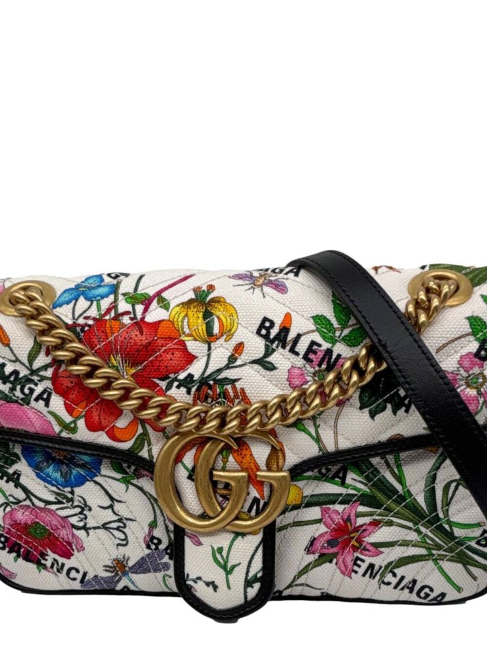 Gucci X BALENCIAGA GG Marmont The Hacker Project Flora Canvas Shoulder Bag White